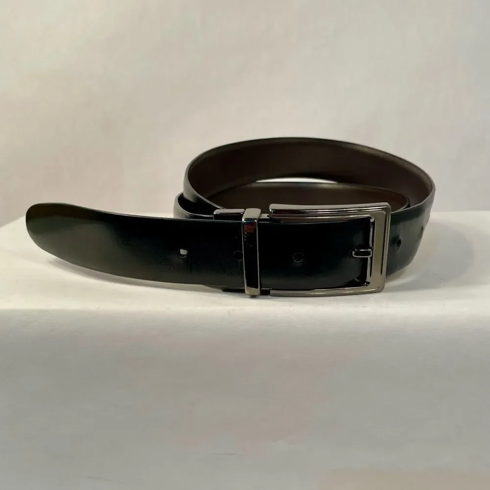 Black Leather Belt with Silver Buckle Size 34
